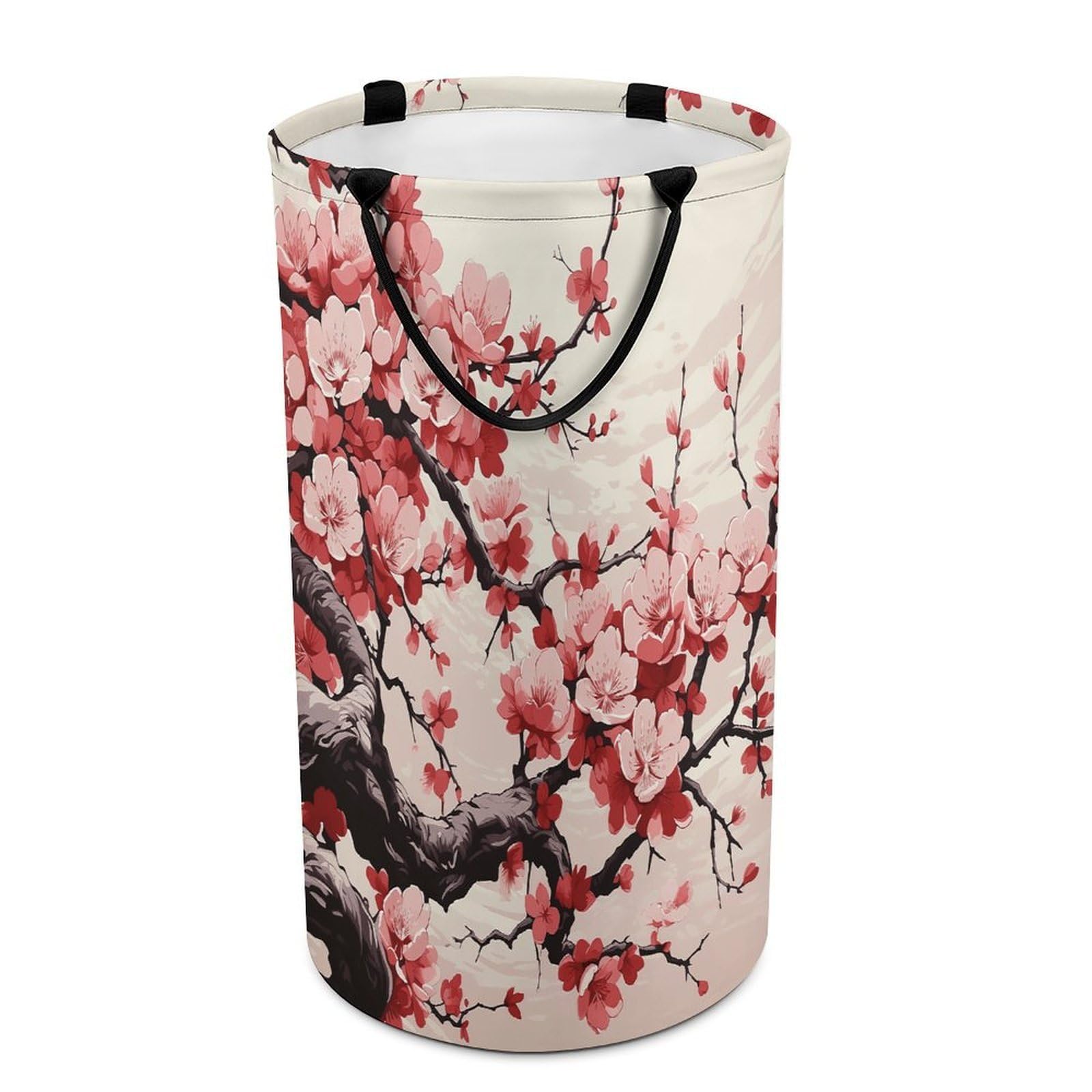 Japanese Floral Cherry Blossom Laundry Basket Large Foldable Laundry Hamper with Handles Freestanding Collapsible Clothes Basket Waterproof Portable Dirty Clothes Hamper for Bathroom 86L