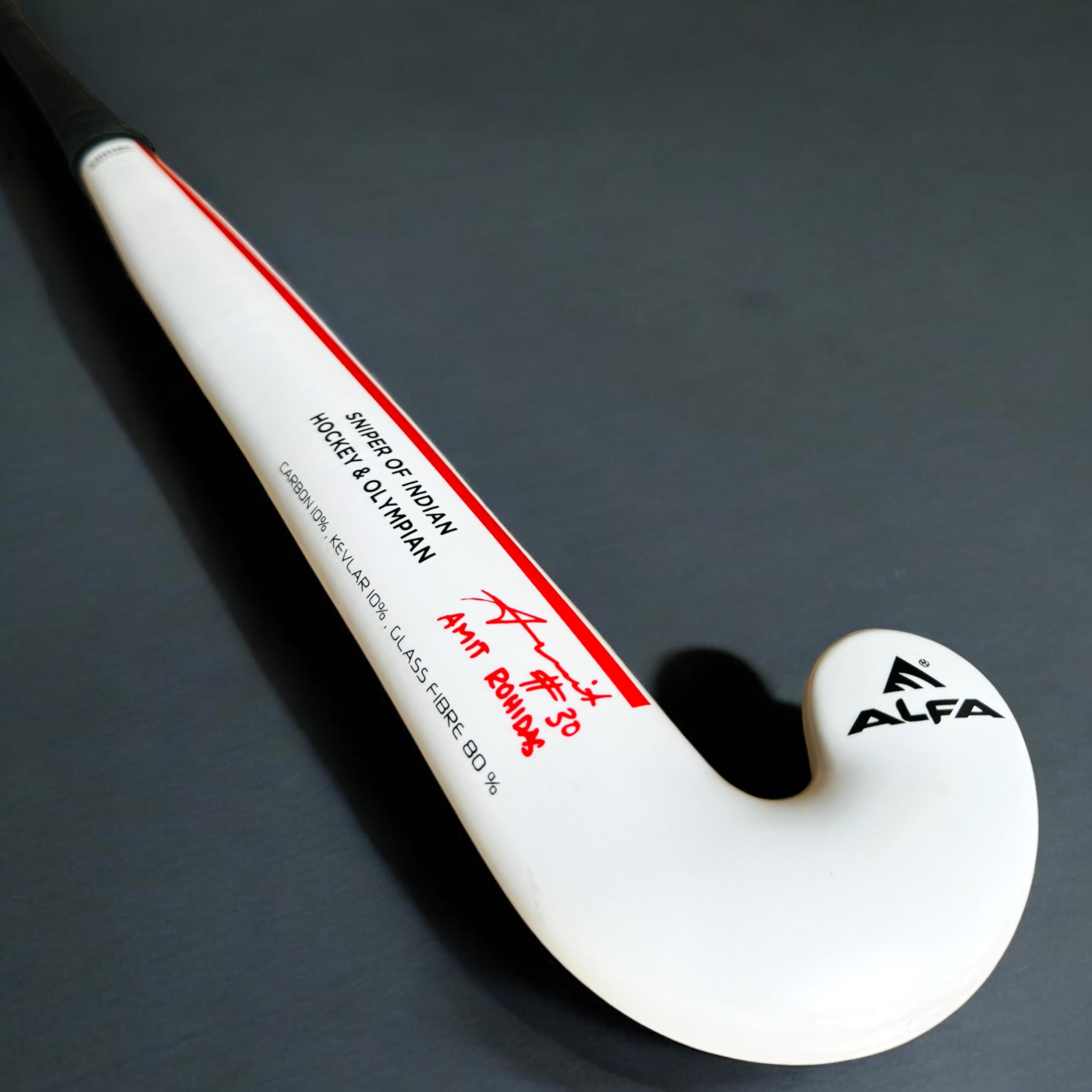 A L F A Amit ROHIDAS Edition Composite Hockey Stick (Low Bow, White-RED, 37 INCHES) 1
