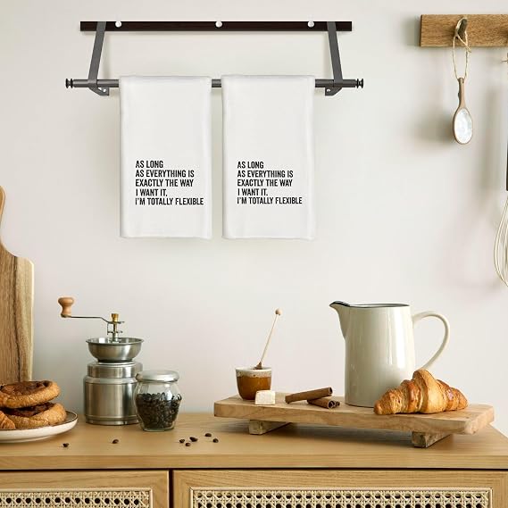 Funny Kitchen Towels - As Long As Everything is Exactly The Way I Want It I'm Totally Flexible Decorative Hand Towels for Bathroom, Funny Dish Towels for Kitchen, Sarcastic Gifts for Women
