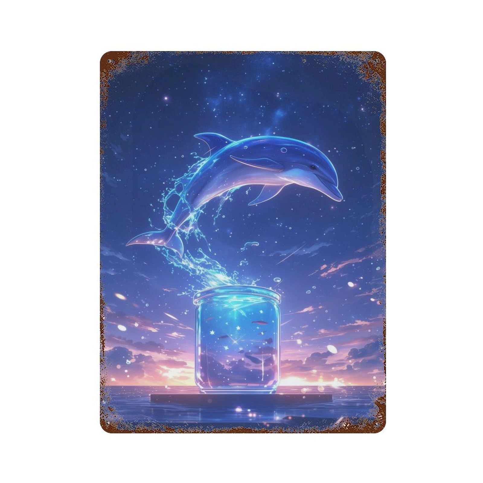 Dolphin Space Retro Metal Sign 15.7"x11.8", Vintage Wall Decor for Garage, Pub Or Kitchen