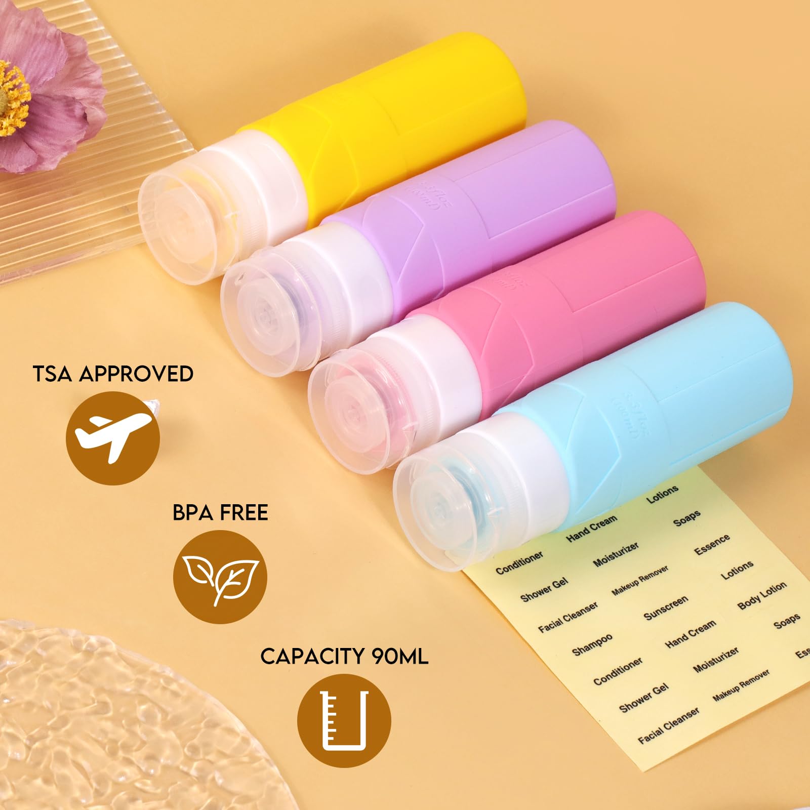 FADVAN Travel Bottles for Toiletries, 3.3oz Tsa Approved Travel Size Containers, BPA Free Leak Proof Toiletry Bottles, Refillable Easy to Squeeze and Clean (Macaron)