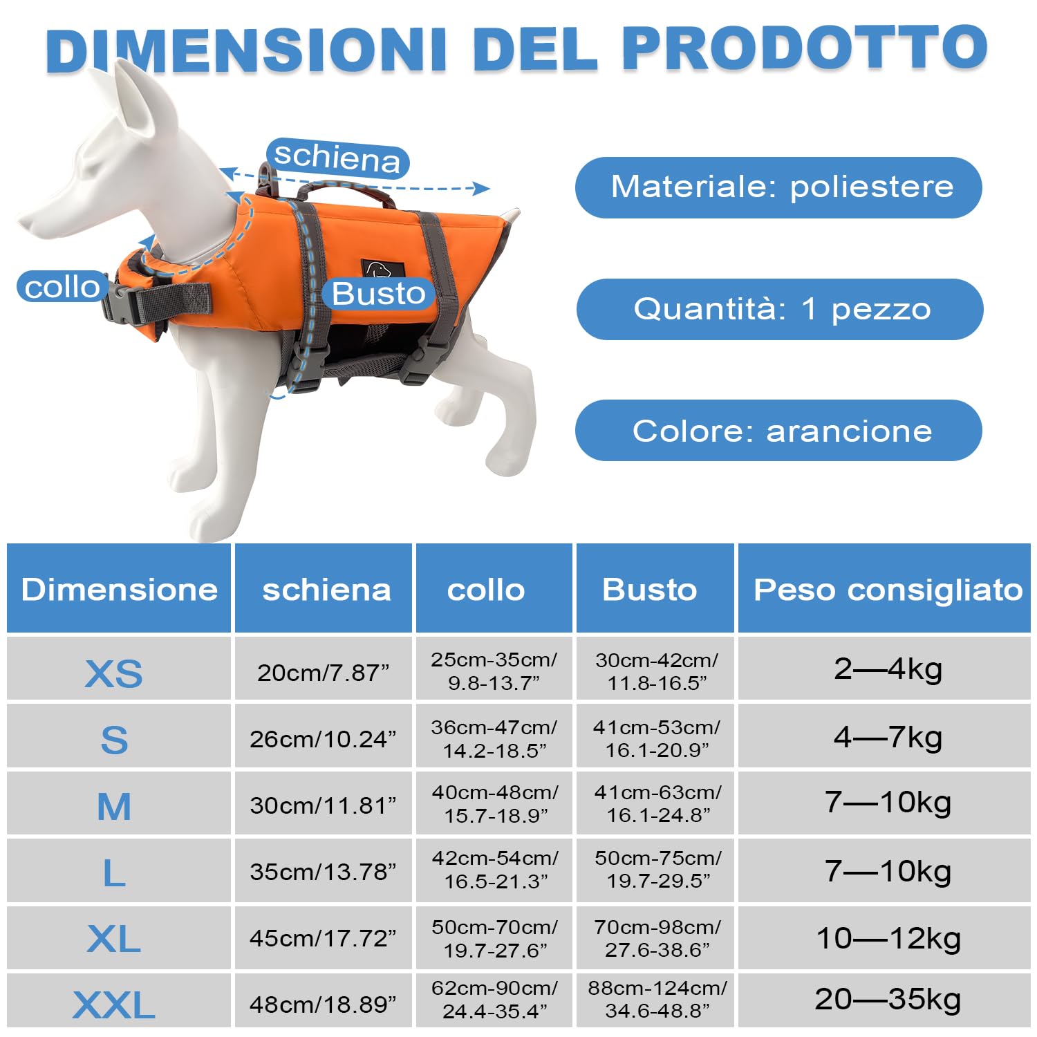 Voarge Chaleco salvavidas para perros, chaleco salvavidas para mascotas, para perros, tamaño ajustable con fuerte asa de natación y rescate naranja, XS (XL)