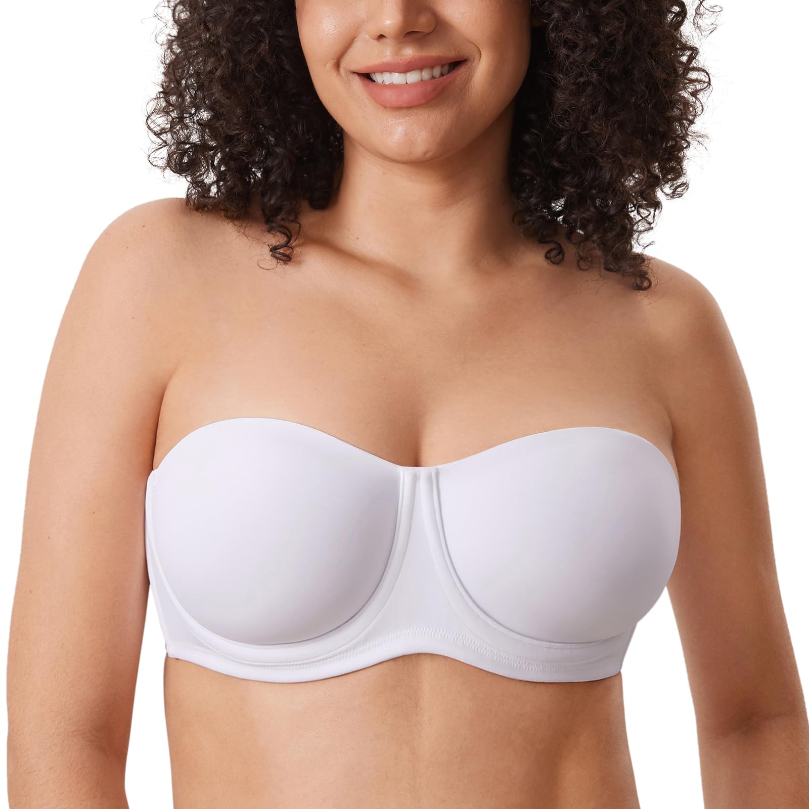 DELIMIRA Confishape Strapless Bras for Women - Full Coverage Plus Size Bandeau Underwire Unlined Bra
