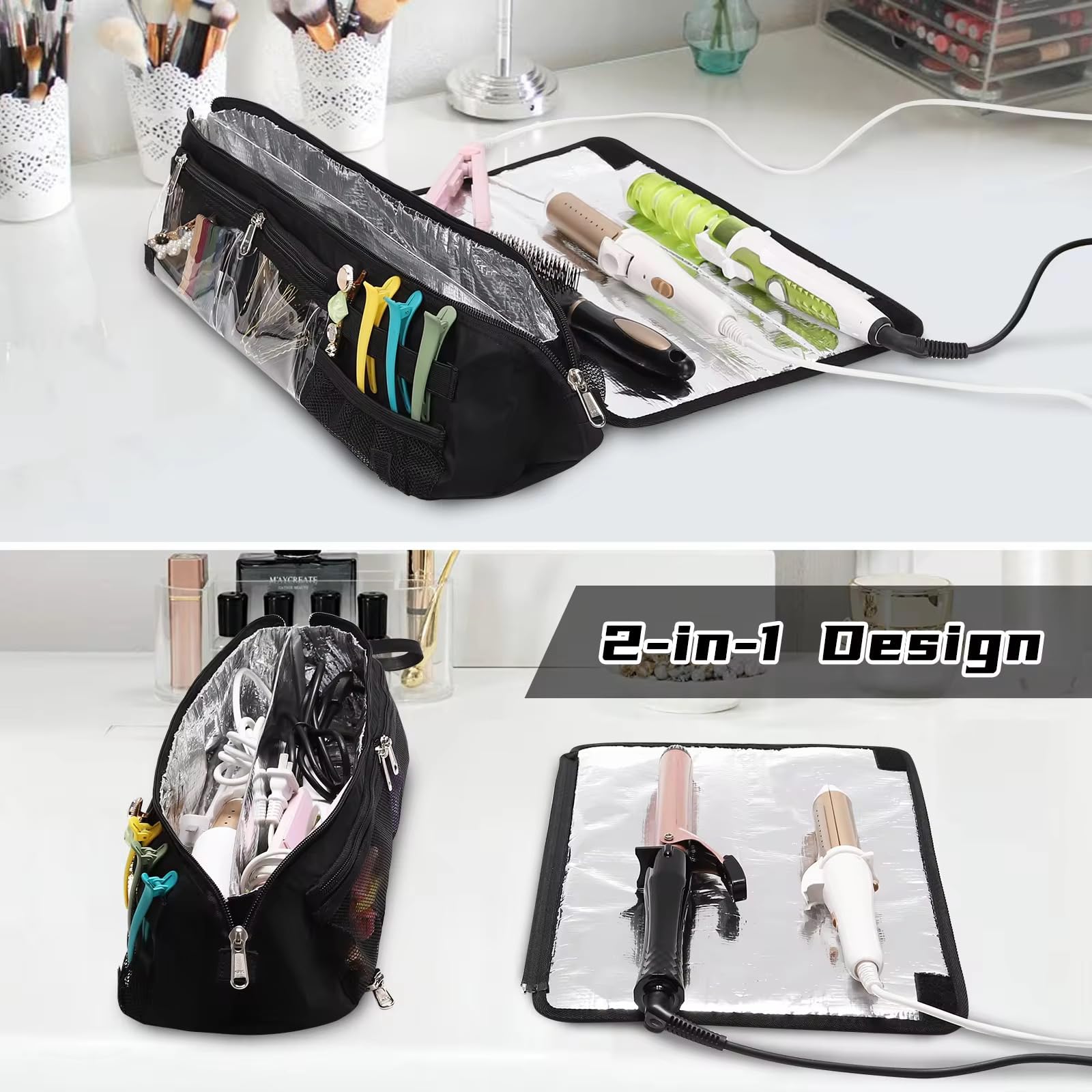 Coslifestore Hot Hair Tools Travel Pouch with Heat Resistant Mat 3