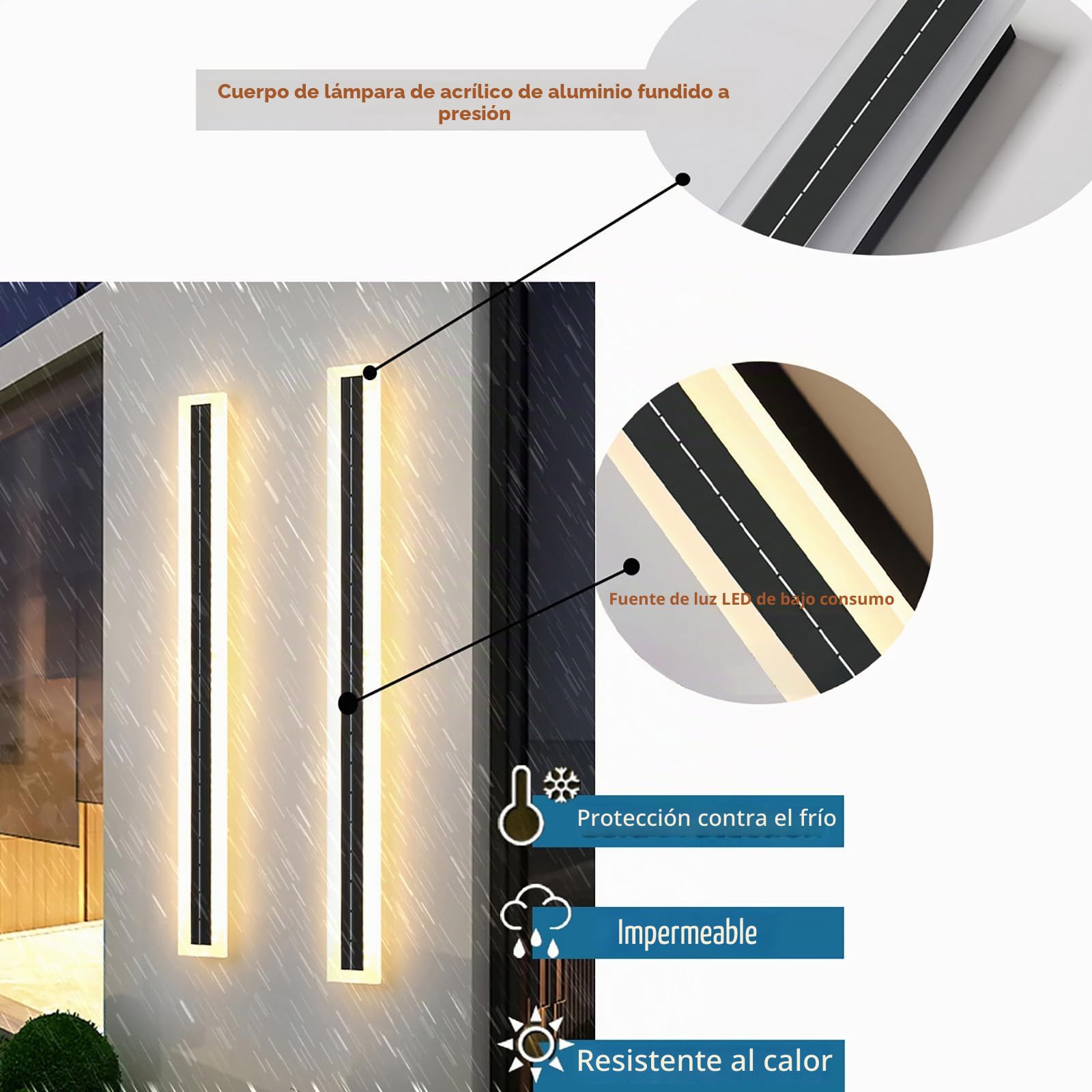 Lámpara de Pared Solar IP65 Impermeable Luz de Pared Exterior Jardín LED Aplique de Pared Negro Rectangular Aluminio Iluminación de Pared 68W Moderno para Patio Garaje (Luz Neutra 4000K,30CM)