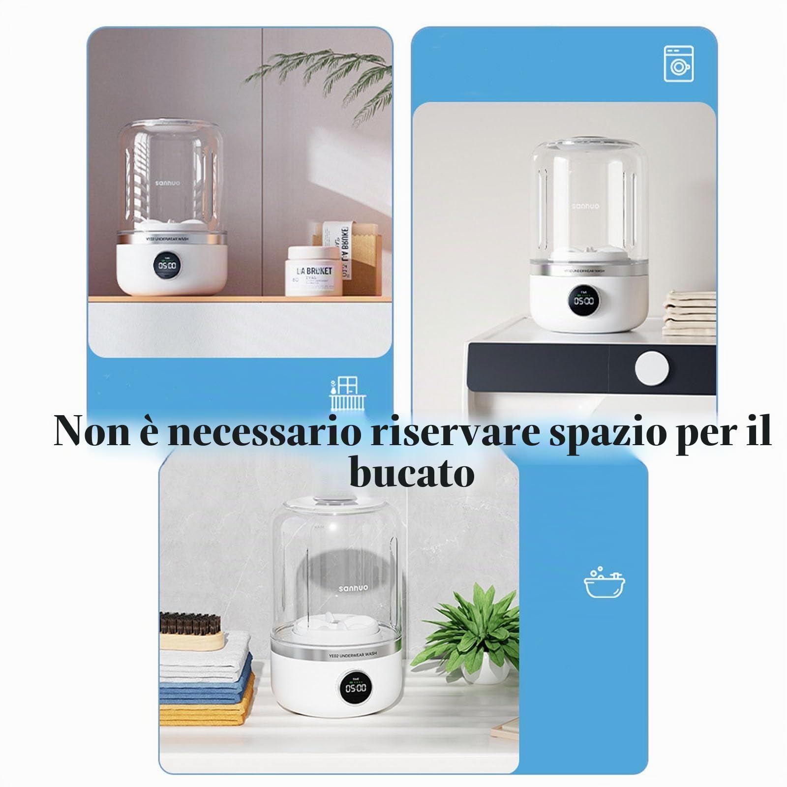 Ye02 - Mini lavatrice portatile per biancheria intima, 4000 mAh, wireless, pieghevole, da viaggio, lavatrice, per reggiseni, biancheria intima e altri piccoli vestiti