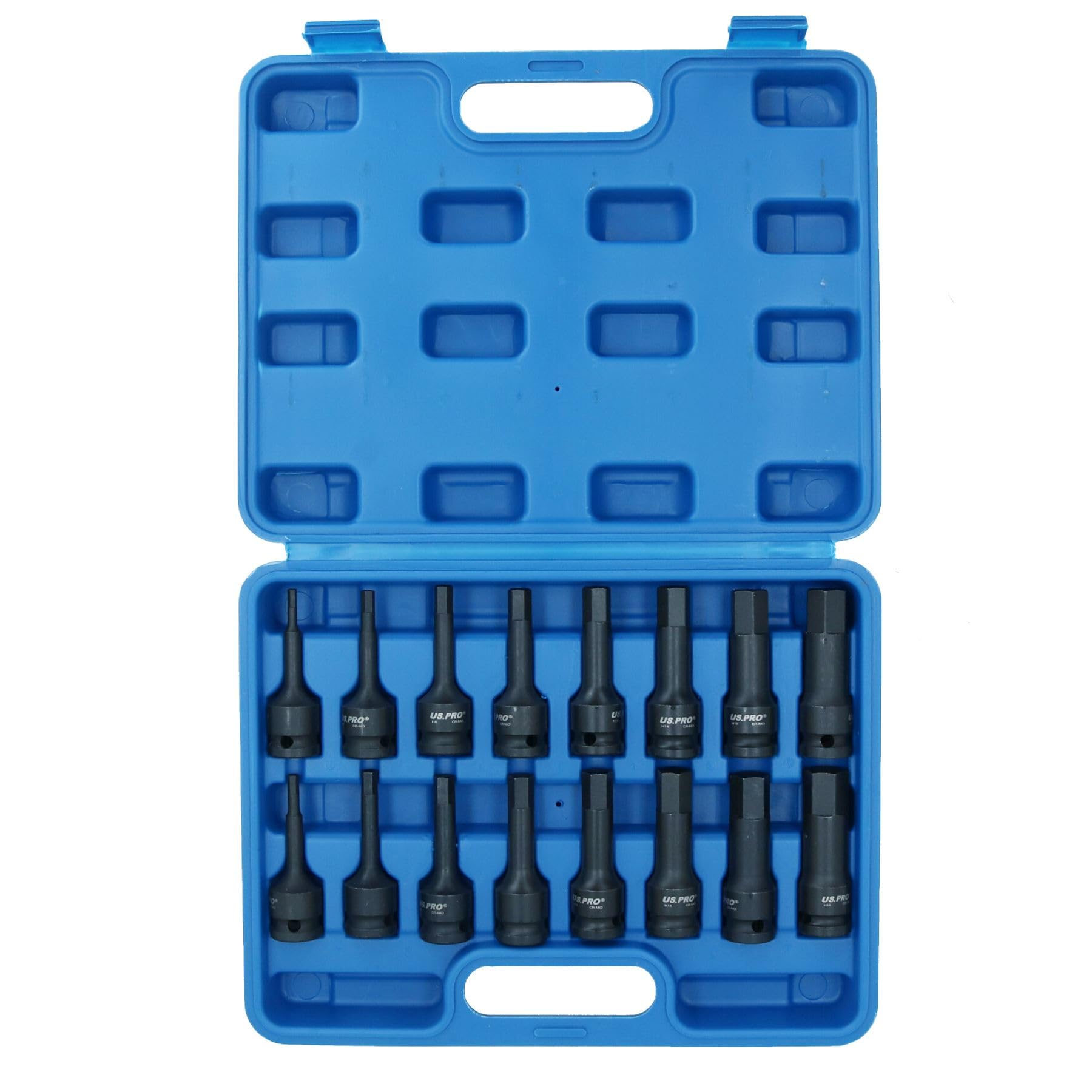 Metryczne gniazda kluczy imbusowych z głębokim uderzeniem z imbusem, 4 mm - 19 mm, zestaw 16 szt