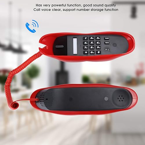 Miniatura 2 de Divertido teléfono de labios, con función de almacenamiento de números, teléfono fijo rojo para el hogar, teléfono fijo con cable para teléfono