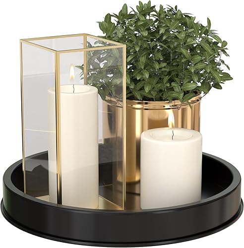 HGF Bandeja decorativa para mesa auxiliar, bandejas redondas de hierro de metal de 9 pulgadas para fregadero de cocina, organizador de mesa de