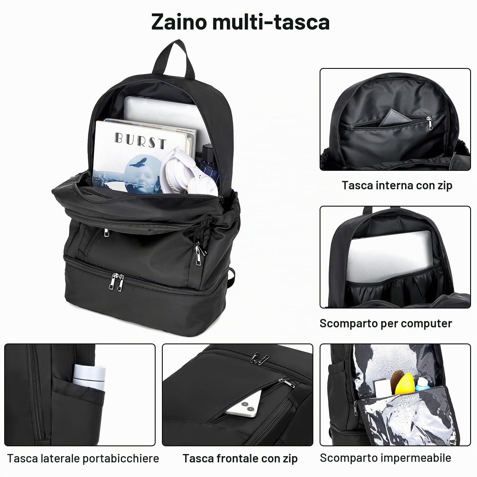 seyfocnia Zaino da palestra, zaino con scomparto per scarpe, zaino sportivo