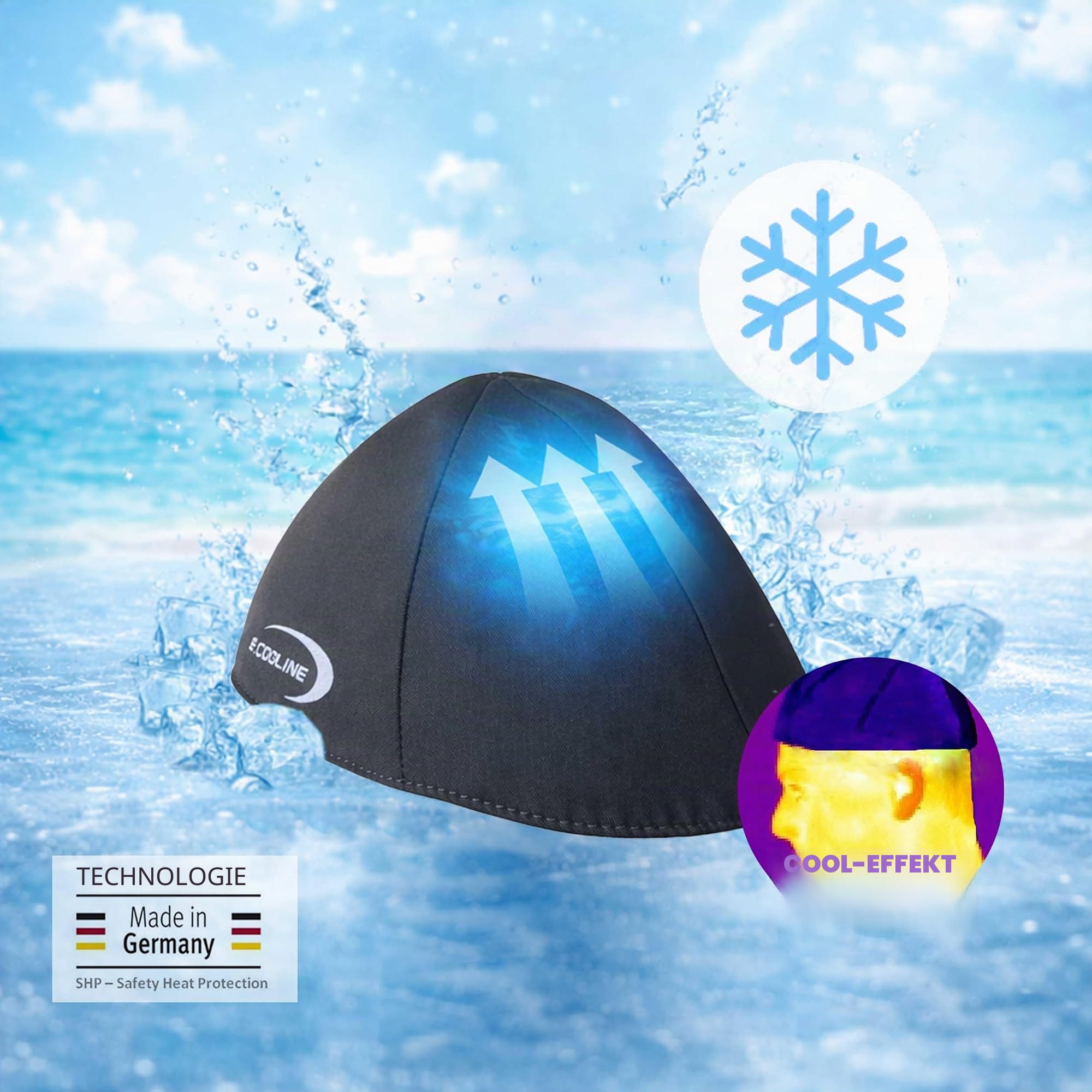 E.COOLINE Powercool SX3 KühlCapInlay One Size - Kühlung für Mützen - Kopfkühlung bei Hitze im Sommer oder Arbeit - kühlender Einsatz Kappe - Einlage Cap kühlend - waschbar - Made in Germany