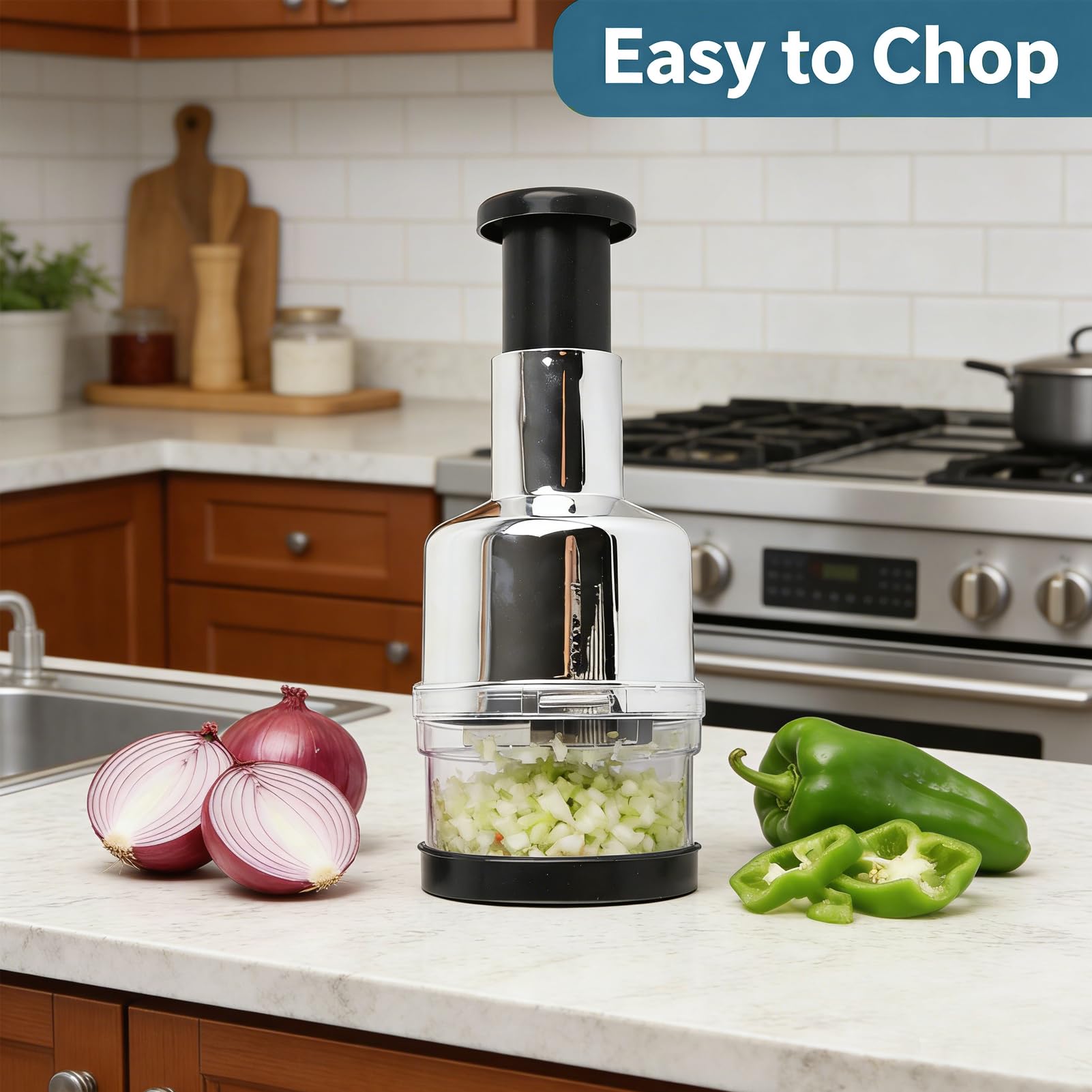 Chopper per cipolle, tritato per cipolle tritaverdure un mano -tritatutto manuale in Acciaio inossidabile per cucina domestica Ristorante Argento domestico