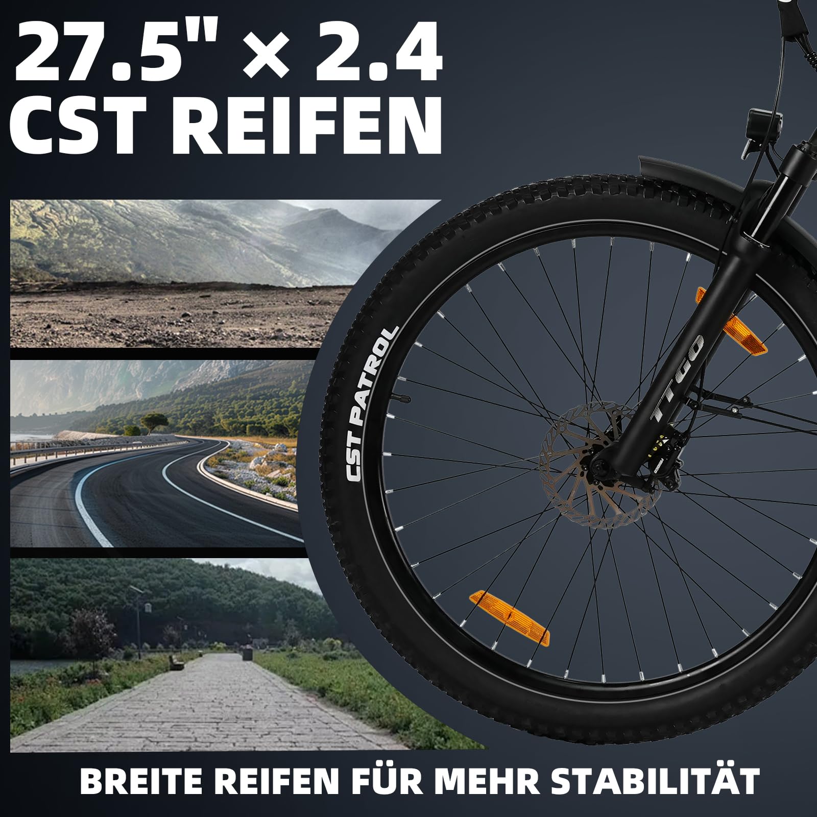 ttgo Z3 27.5Zoll E-Bike, für Damen & Herren, Pedelec mit 48V 15Ah Akku, bis 120 km Reichweite, 250W Heckmotor 70Nm, Shimano 7-Gang, hydraulische Scheibenbremsen, StVZO, 6061 Alu-Rahmen