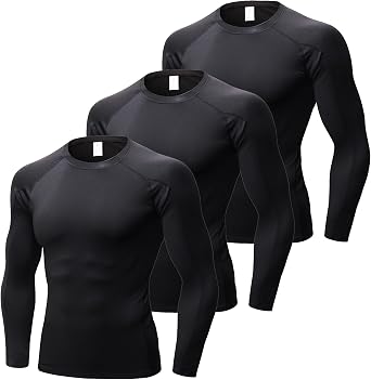 3 Pack Compression Shirts for Men Long Sleeve, Lightweight Athletic Base Layer Workout Running Gym Workout Tops