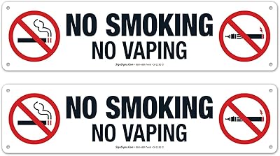 No Smoking No Vaping Sign, (2 Pack) No Smoking Vaping Symbol, 3x12 Inches, Rust Free .040 Aluminum, Fade Resistant, Indoor/Outdoor Use, Made in USA by Sigo Signs