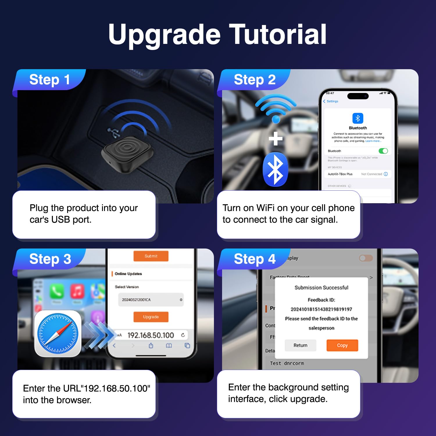 Carlinkit Bezprzewodowy Adapter USB Mini Ultra dla Przewodowego CarPlay i Android Auto - Plug & Play