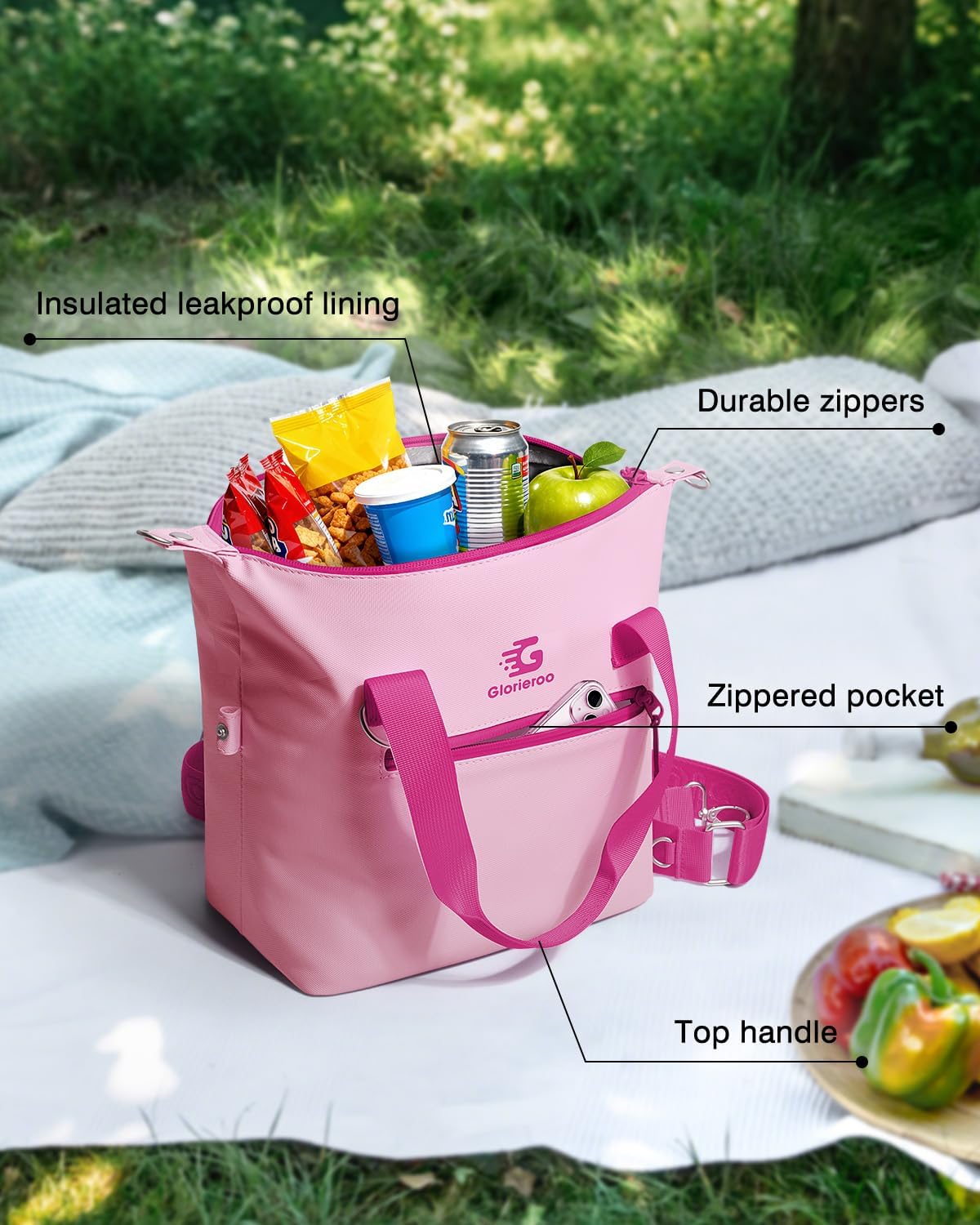 Pastel Lunch Box Women | Insulated Waterproof Leakproof Lunch Bag Cooler | Adjustable Strap | BPA-Free - Image 7