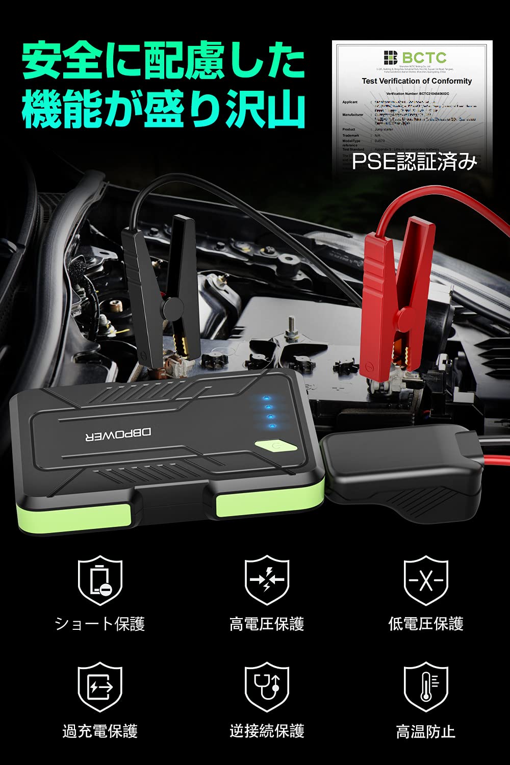 ジャンプスターター 12V車用 1500Aピーク電流 軽量 10000mAH