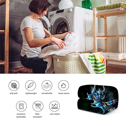 Miniatura 9 de Manta de franela ultrasuave de forro polar con diseño de dragón para todas las estaciones, manta cálida y acogedora para cama, sofá o sillón, 80 x