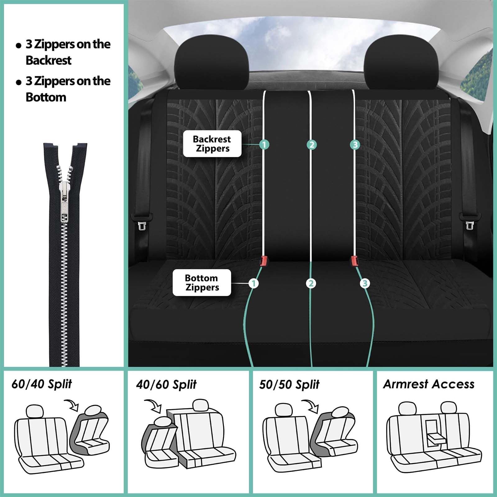 Fundas Asientos Coche para Nissan Townstar 2021-2024, Juego de Protectores de Asientos Transpirables con Diseño de Huella de Neumático,A
