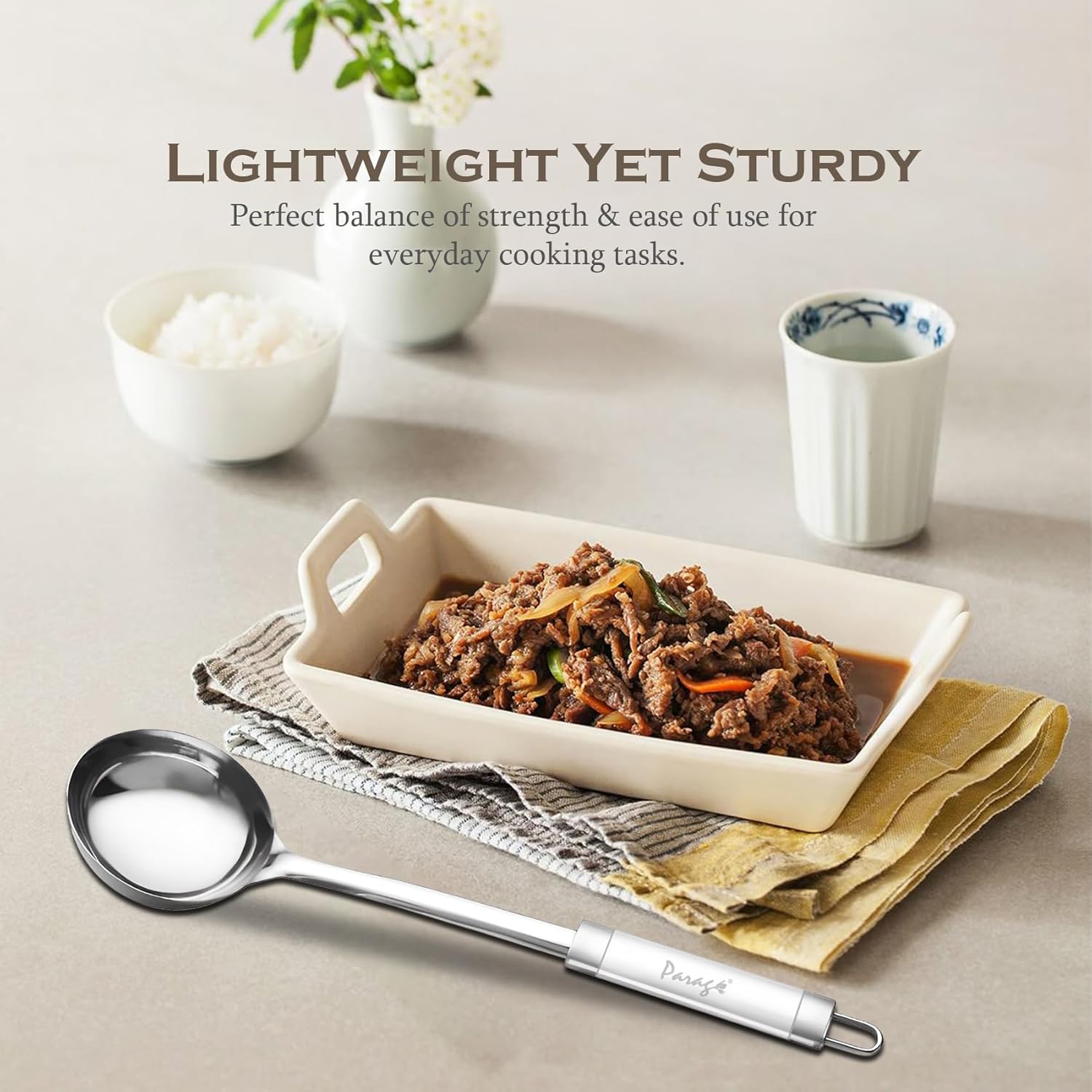 6 Pieces Stainless Steel Kitchen Tools for Cooking & Serving, Basting Spoon (Chamcha), Ladle(Karchhi), Slotted Turner, Skimmer(Jhara), Turner/Spatula (Palta), Blending Egg Whisk, Silver