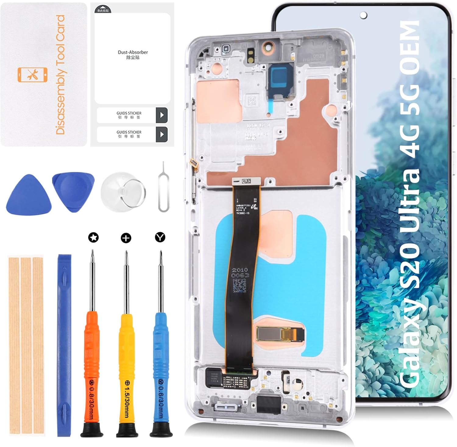 S20 Ultra 4G/5G G988 OLED LCD Display 6.78" [NOT OEM] Touch Digitizer Assembly for Samsung Galaxy S20 Ultra SM-G988B G988U/W B/DS LCD Screen Display Replacement Kit with Cloud White Frame