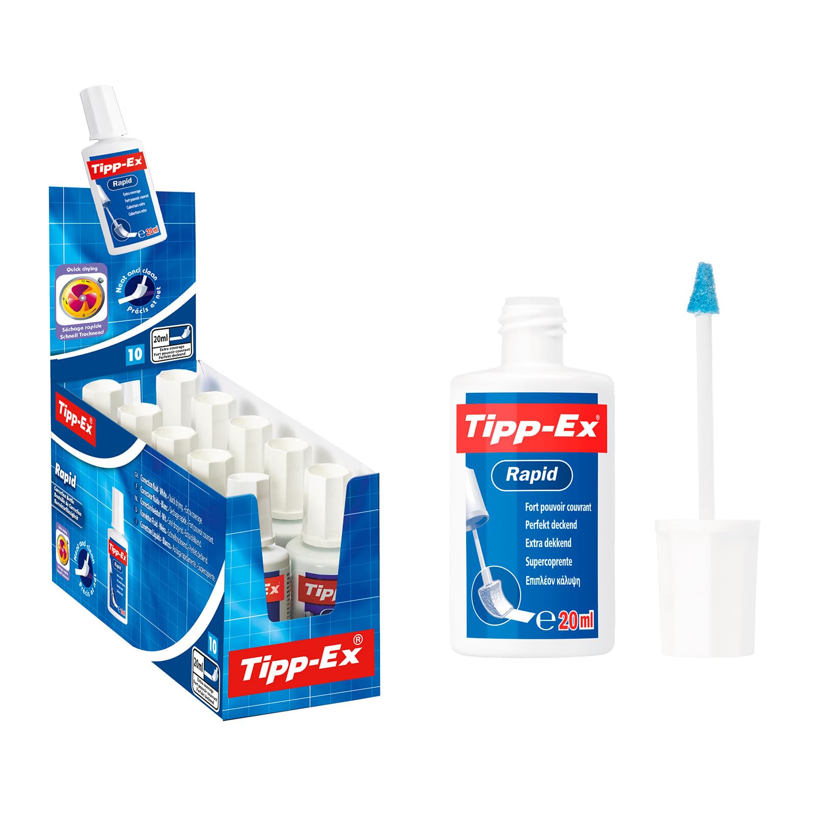 Tipp-Ex Bianchetto Liquido per Carta, Rapid, Confezione da 10 Correttori da 25ml, Cancelleria Scuola e Casa