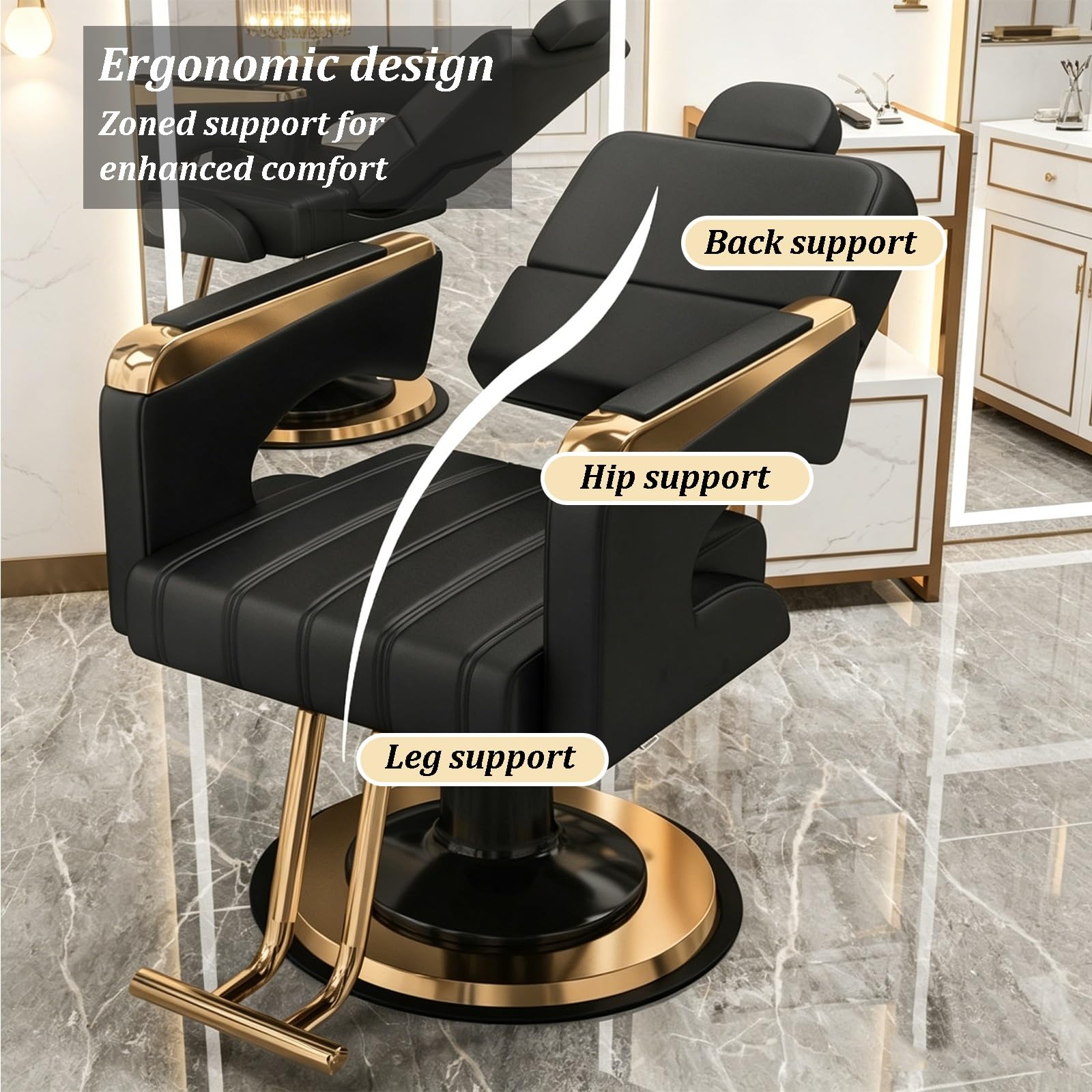 Sillón De Barbería Y Peluquería Silla Hidráulica con Bomba Y Giro De 360°, Respaldo Reclinable; Ideal para Salones, Spas, Centros De Belleza Y Uso Doméstico(C)