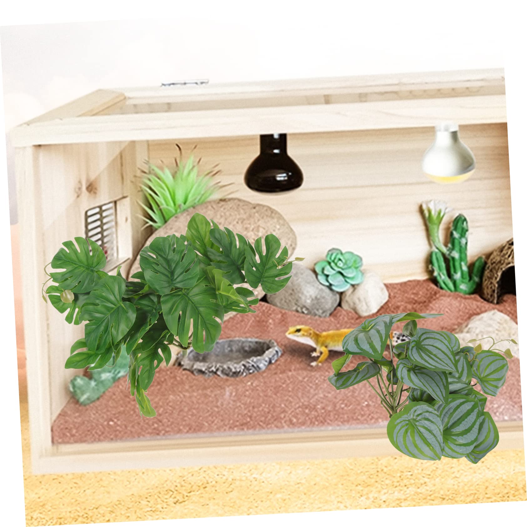 Housoutil 4 Sets Künstliche Reptilienpflanzen Für Tank Gefälschte Aquarium Baumpflanze Dekorative Pflanzenornamente Für Reptilien 2 Stück * 4