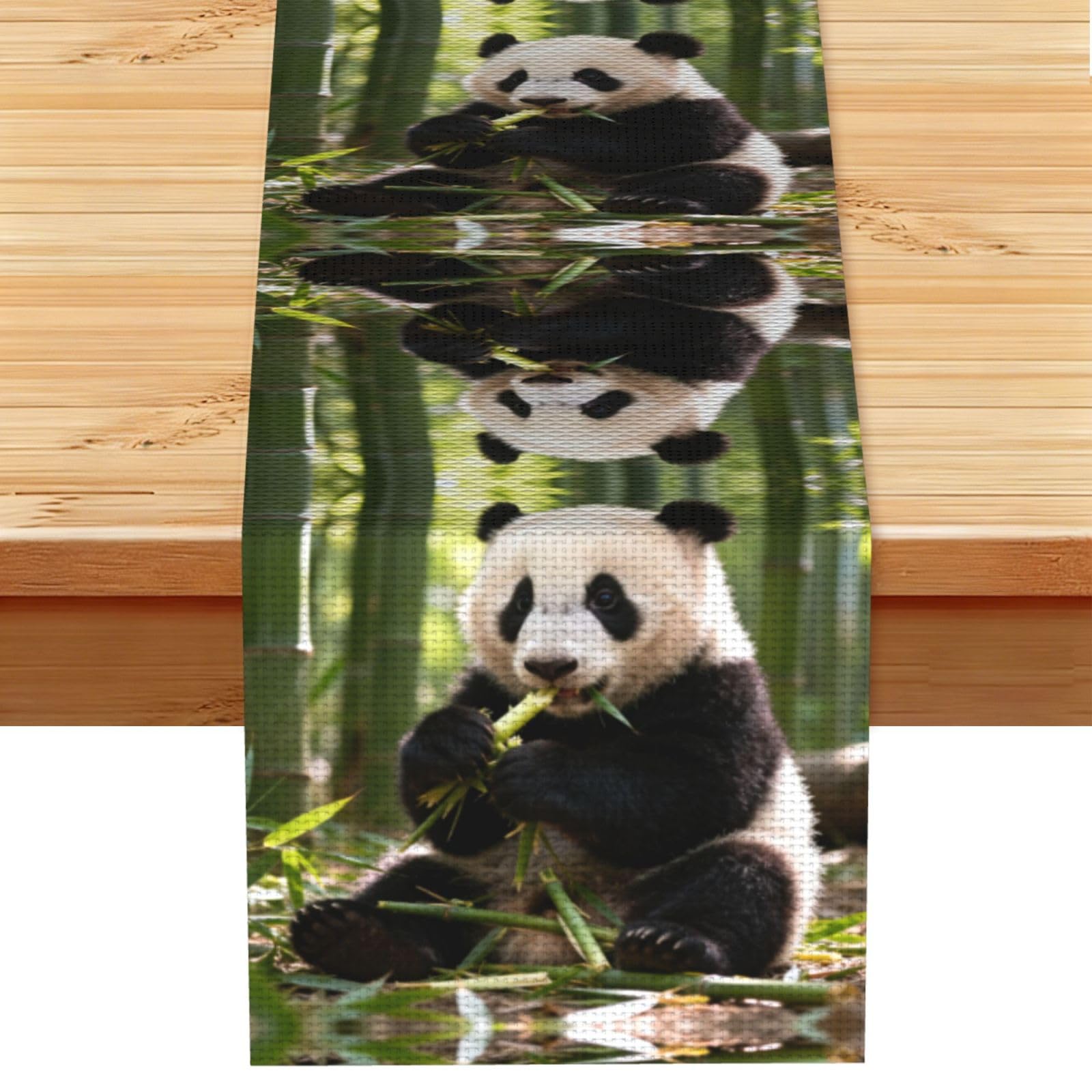 Cute panda Linen Look Table Runner 13x72-Wrinkle Resistant Farmhouse Style for Dining Table Decor