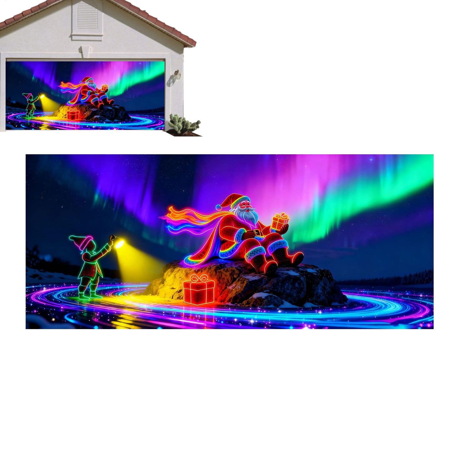 Toile de fond de Noël fluorescente et réactive aux UV pour décoration intérieure extérieure