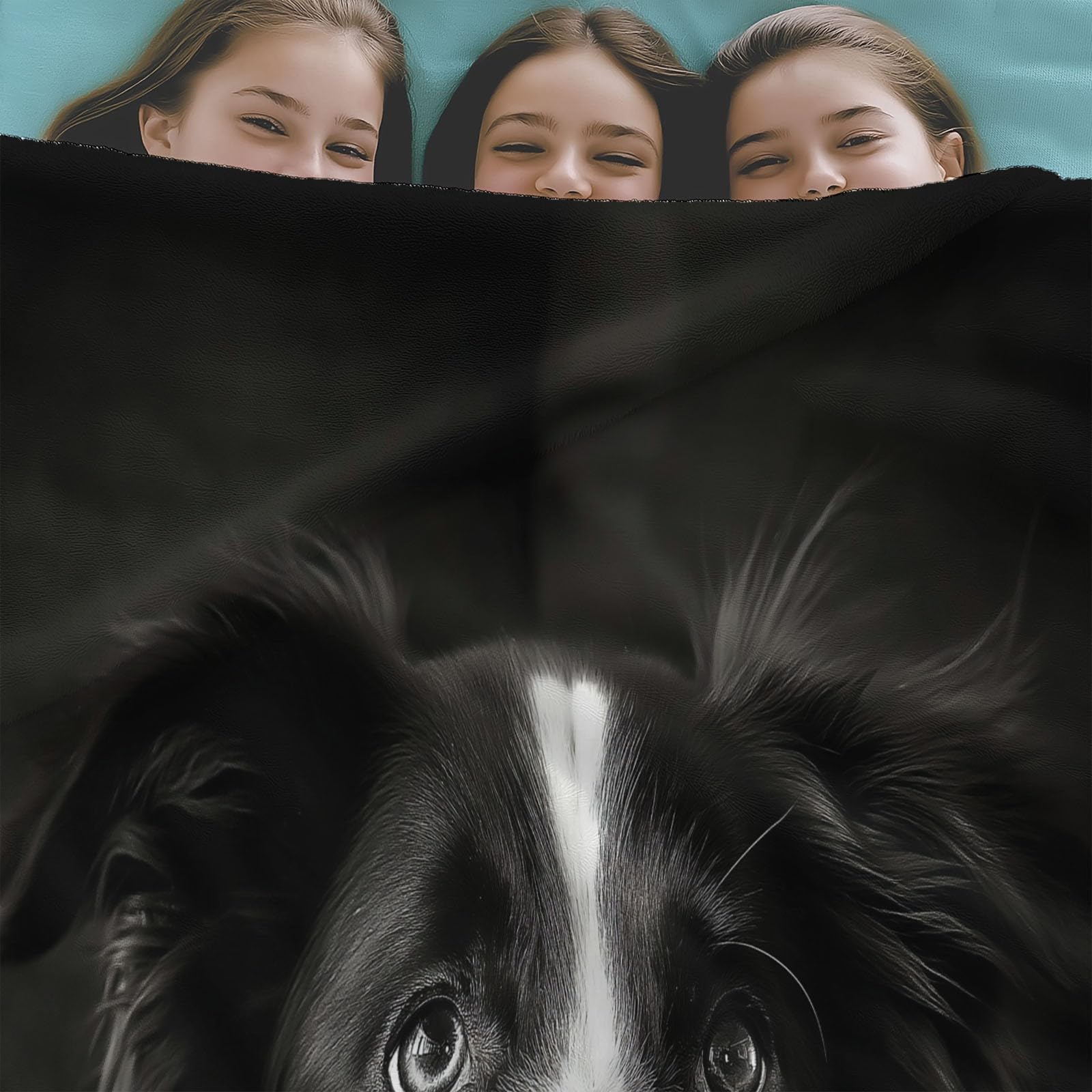 Générique Flanelowy koc dla zwierząt Border Collie 220 x 240 cm Koc polarowy, ciepły i miękki pluszowy koc na sofę Czarny pokrowiec na łóżko na sofę krzesło kempingowe