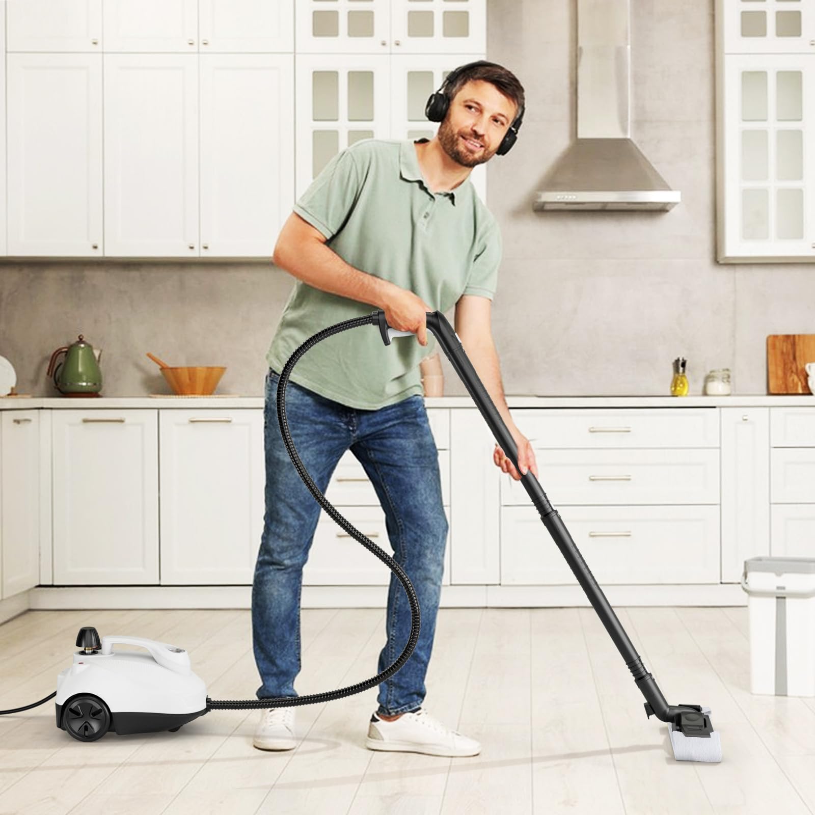 GOPLUS Limpiador a Vapor 2000W, Máquina de Limpieza a Vapor con Depósito de 1,8L, Alta Presión de 5 Bar, Mopa a Vapor con Ruedas y Accesorios Completos, para Suelos, Ventanas, Alfombras (Blanco)