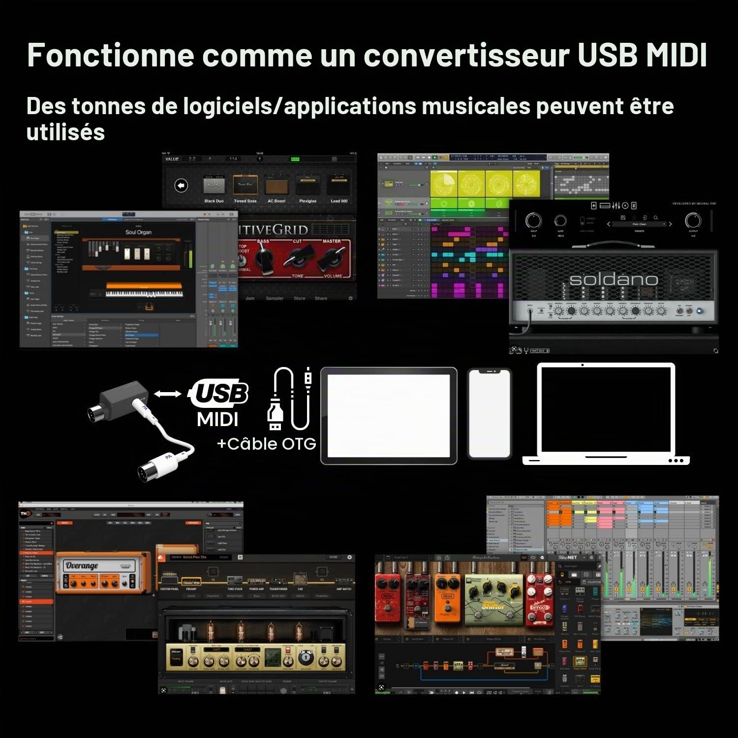 PAINTAUDIO Paint Audio Adaptateur MIDI sans fil, adaptateur MIDI Mate ultra faible latence pour synthétiseur numérique à vent de guitare, clavier de piano numérique vers appareils MIDI, Mac OS/iOS