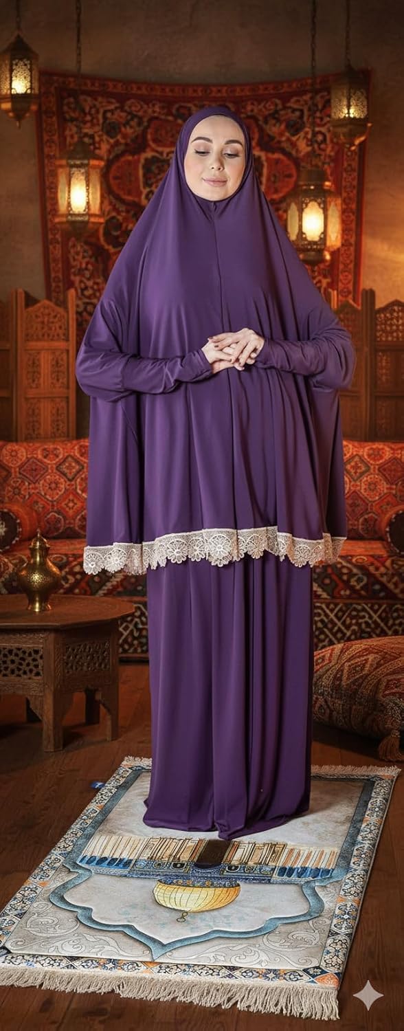 Women's Prayer Dress 2 Pieces Solid Color Plus Long Sleeve | One-Size | Hijab Abaya Suit