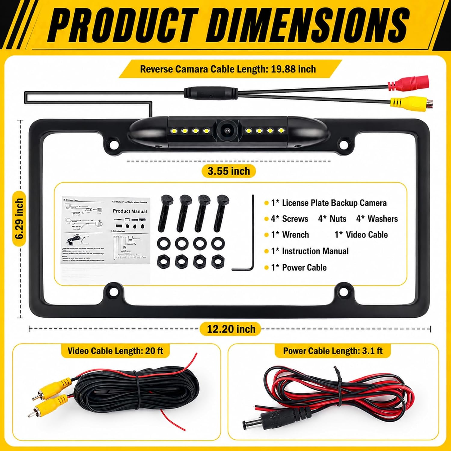 2026 New 8 LED License Plate Backup Camera,170° Wide Angle Night Vision License Plate Reverse Camera IP68 Waterproof,Universal Back up Cameras Licenses Plates Mount Kit image 2
