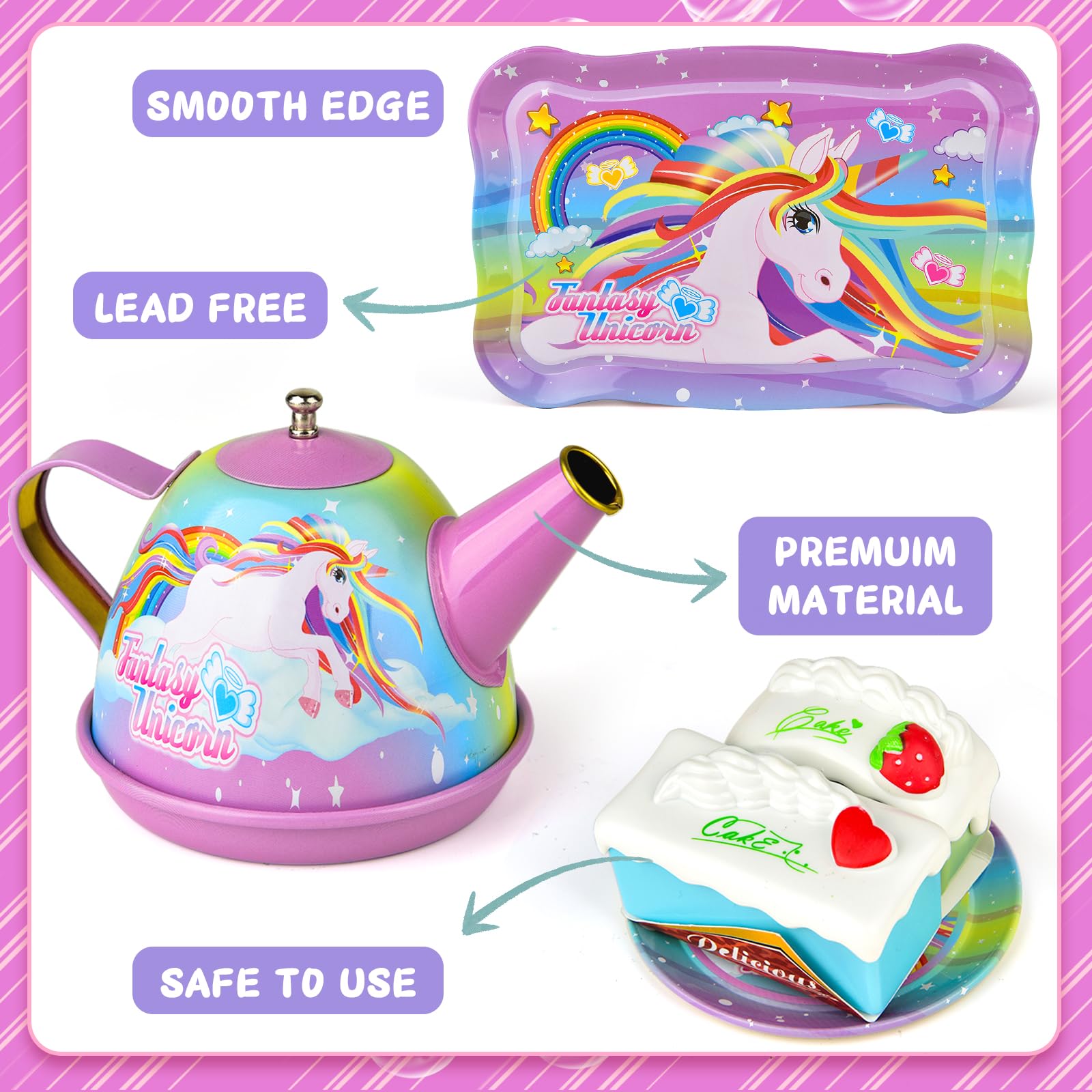 Service à Thé Licorne Hohosunlar – 15 Pièces + Coffret Transport – Fer Étamé – Dès 3 Ans – Cadeau Fête Enfant