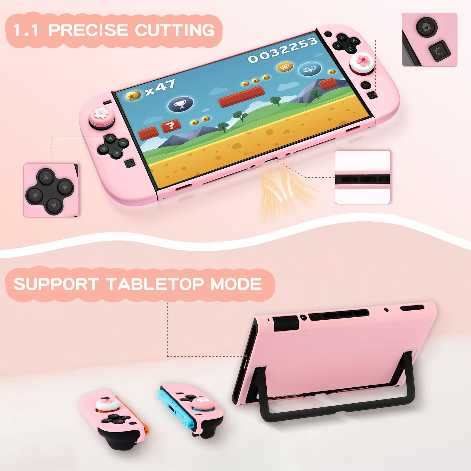Custodia Protettiva Dockable per Nintendo Switch 2 (2025),Antigraffio,Antiurto e Resistente,Cover Compatibilità e Switch 2 per Joy-Con con Vetro Temperato,4 tappi Thumbstick (Rosa)