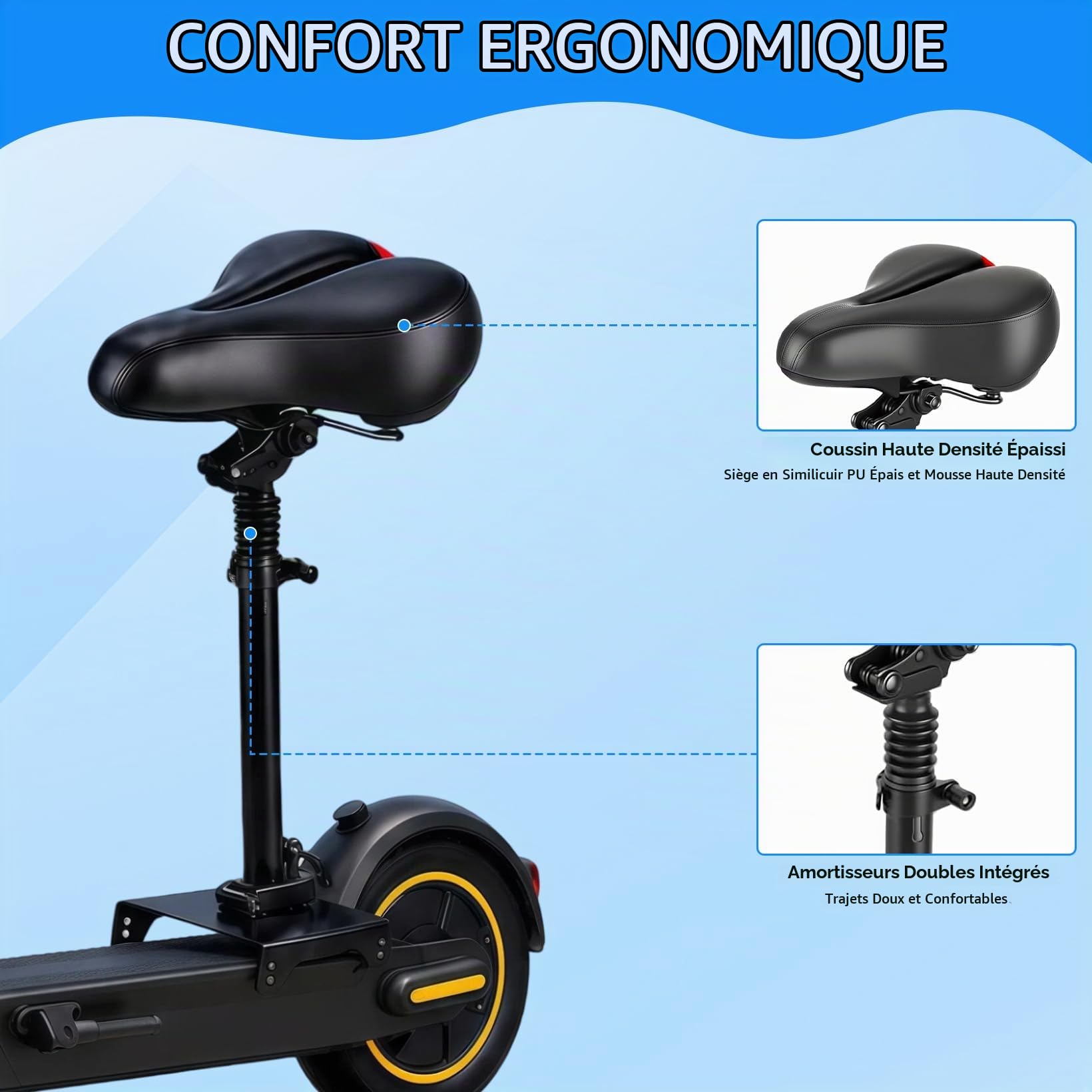 Selle réglable amortissante pour Max G30, siège réglable | avec porte-bagages portable, siège réglable, confortable et absorbant les chocs