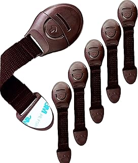 KidDough Child Safety Cabinet Locks - Pack of 6 Brown Locks | Multi - Purpose Safety Locks for Cabinets, Drawers, Oven | Strong 3M Adhesive Safety Locks for Child Safety | Baby Proofing Products