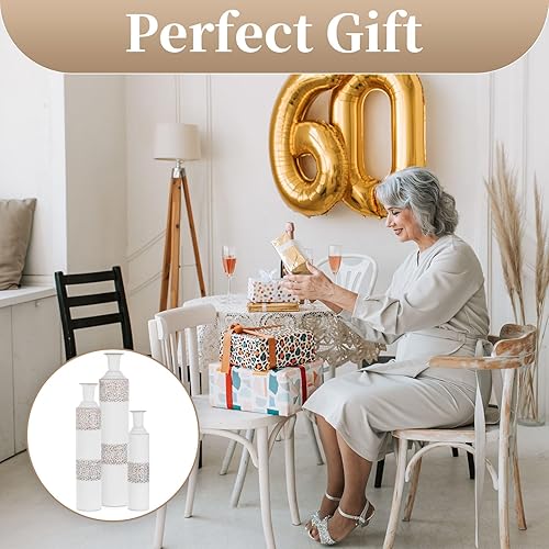 Miniatura 7 de Sziqiqi Jarrón de Piso Jarrón Alto Jarrones Blancos Extra Grandes Juego de 3 Jarrones Grandes de Metal para Decoración del Hogar Sala de Estar