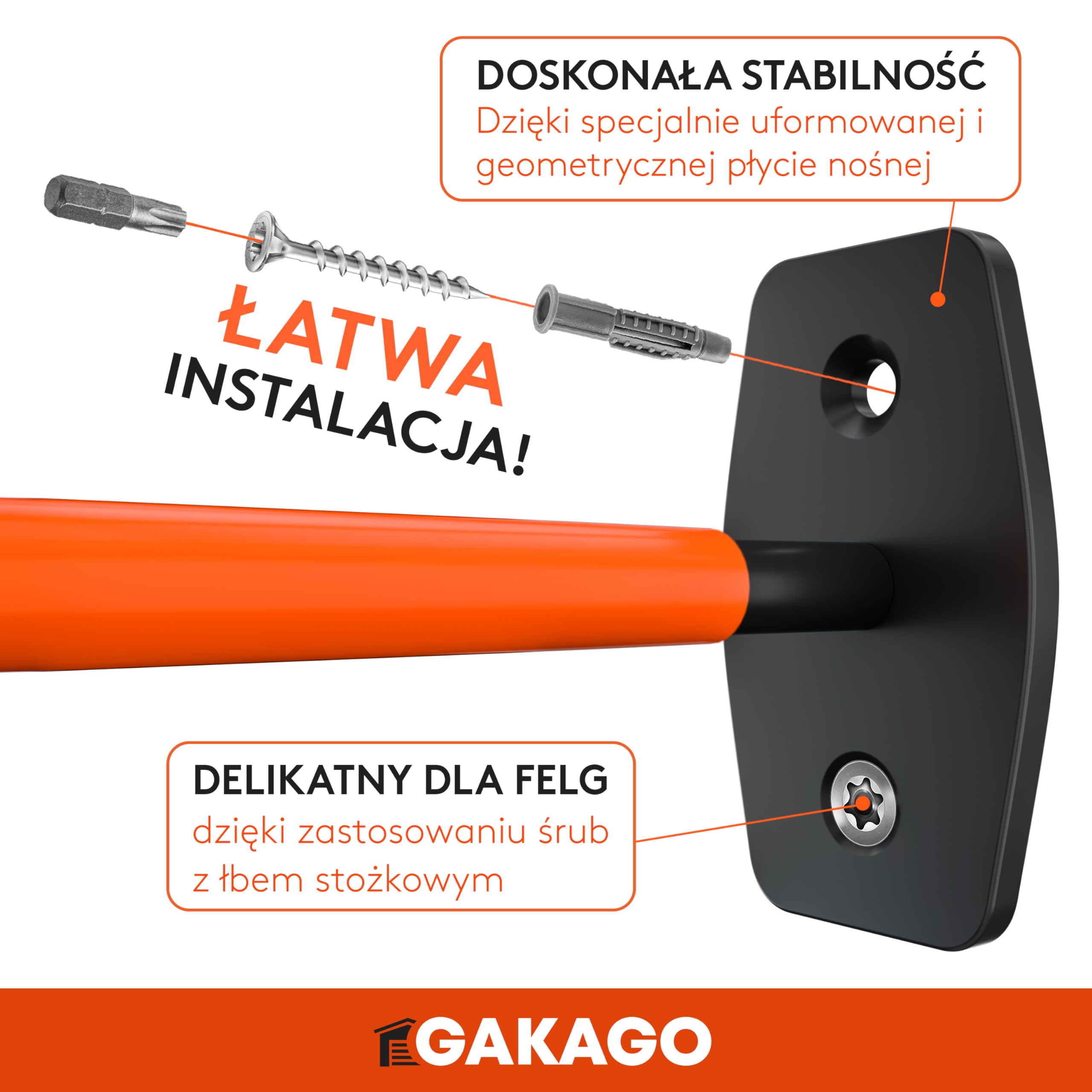 Gakago Uchwyt ścienny na opony - 4-częściowy zestaw ścienny uchwytu na felgi wraz ze śrubami i kołkami z instrukcją montażu - Bardzo długi uchwyt na opony i felgi samochodowe do przechowywania