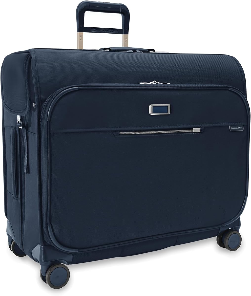 Briggs & Riley Deluxe Wardrobe Spinner - Checked Luggage for Travel, Suitcases with Wheels, Softside Rolling Bag for Men & Women, Built in Hook for Clothes - Baseline Collection, Navy