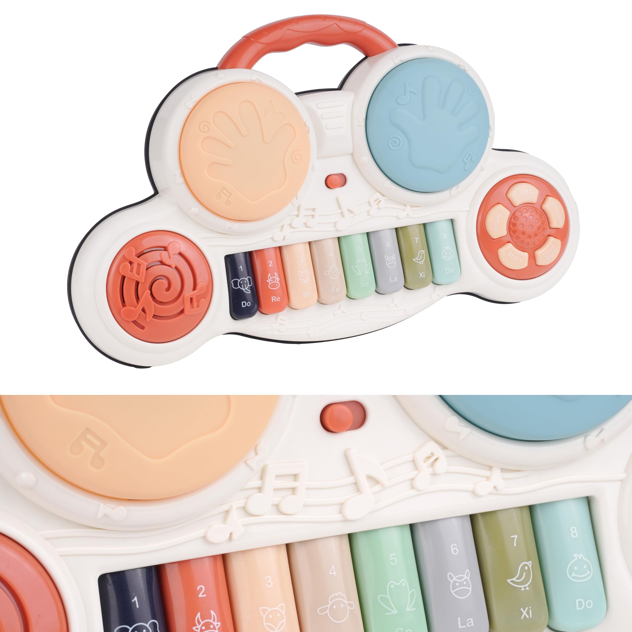 Cable World Drum Keyboard Musical Toys with Flashing Lights - Animal Sounds and Songs,Plastic,Multi Color(Pack of 1) for Baby, Kids and Tooders 3