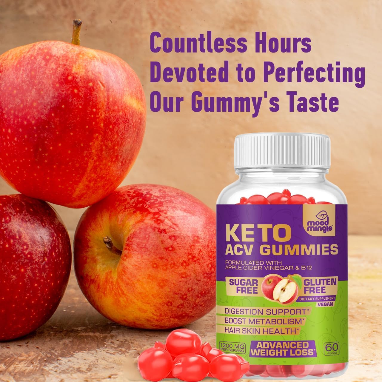 Keto ACV Gummies Gluten & Sugar-Free Apple Cider Vinegar Gummies for Advanced Weight Loss - Rapid Fat Burner Diet Supplement for Women Men - 60 Gummies (1000MG) (2-Pack)