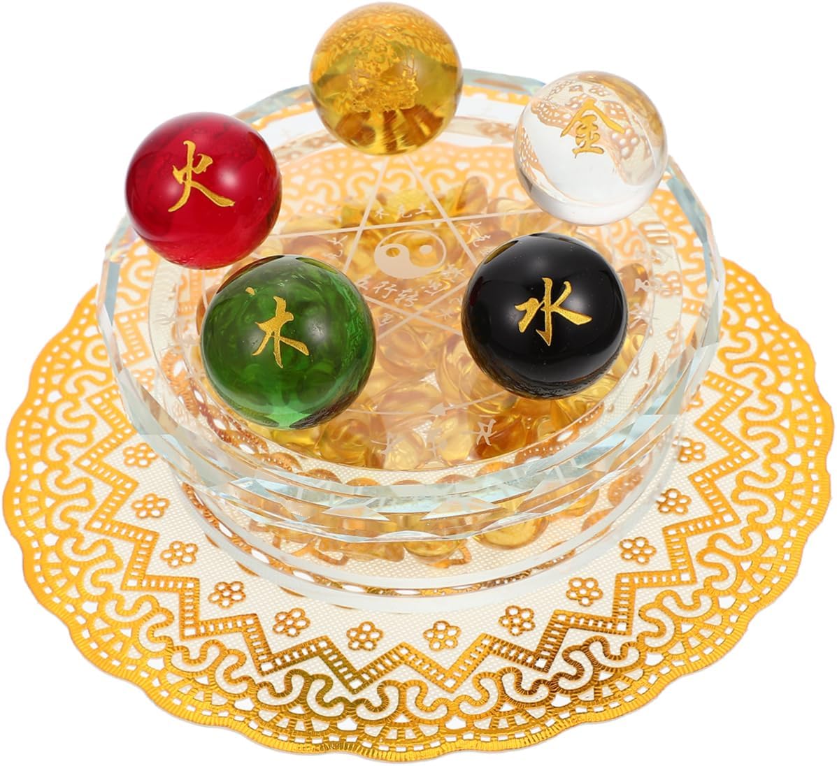 STOBAZA Five-Base Fortune Decorations Ingot Case Chakra Sphere Balls for Meditation Relaxing Decor for Desk