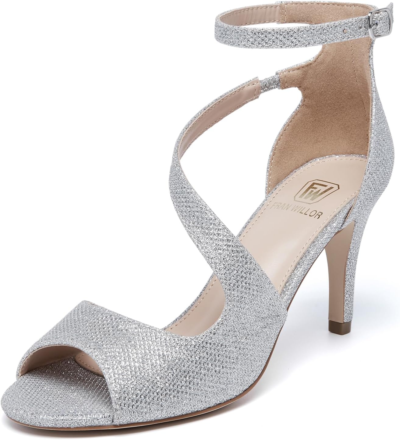 size: 9 Women’s Fashion Stilettos Open Toe Dressy Heel Sandals Ankle Strappy Heels Dress Wedding Bridal Shoes 7.5 Silver Glitter