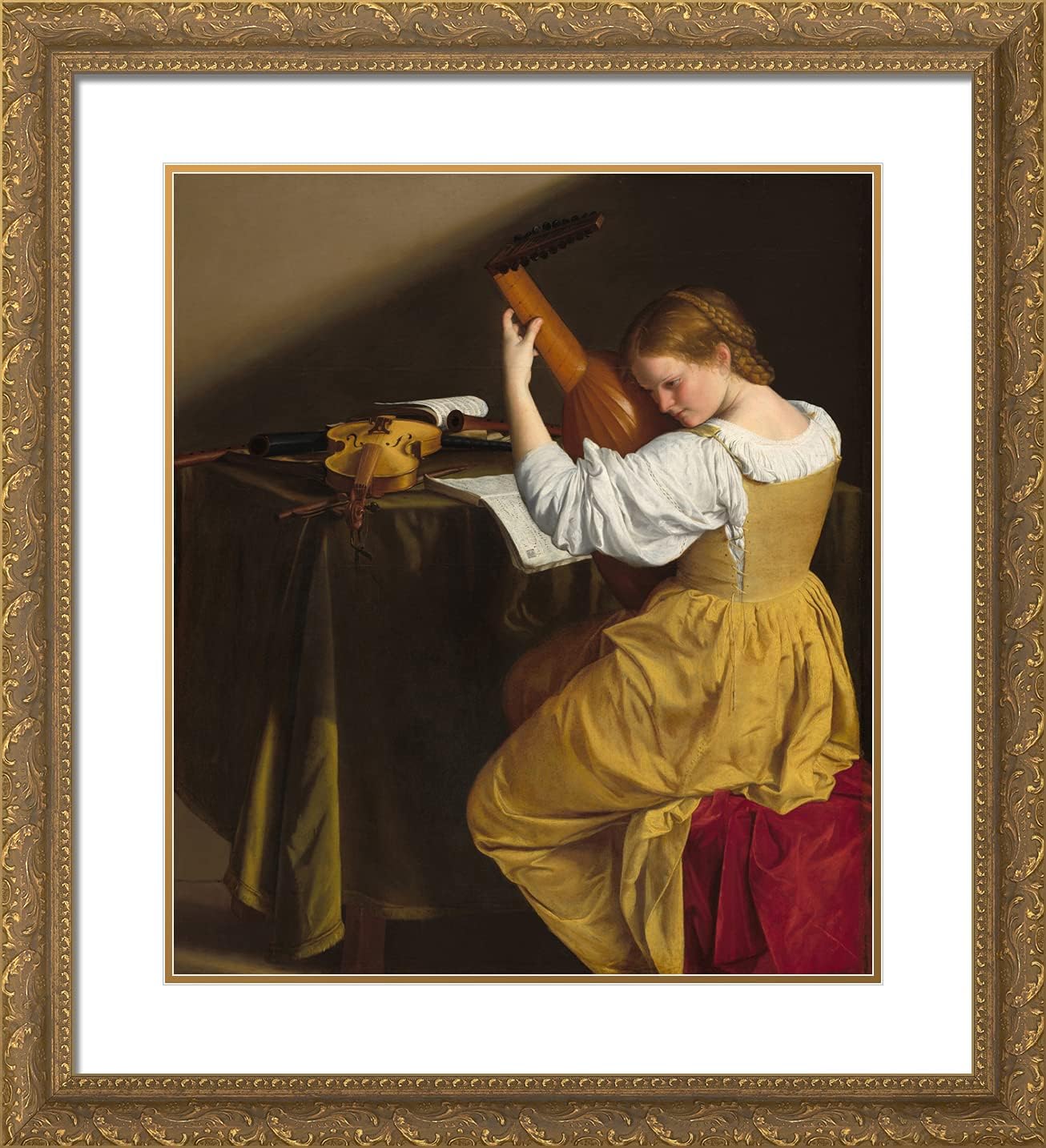 ArtDirect Gentileschi, Artemisia 20x22 Gold Ornate Framed Art Print with Double Matting Titled: The Lute Player