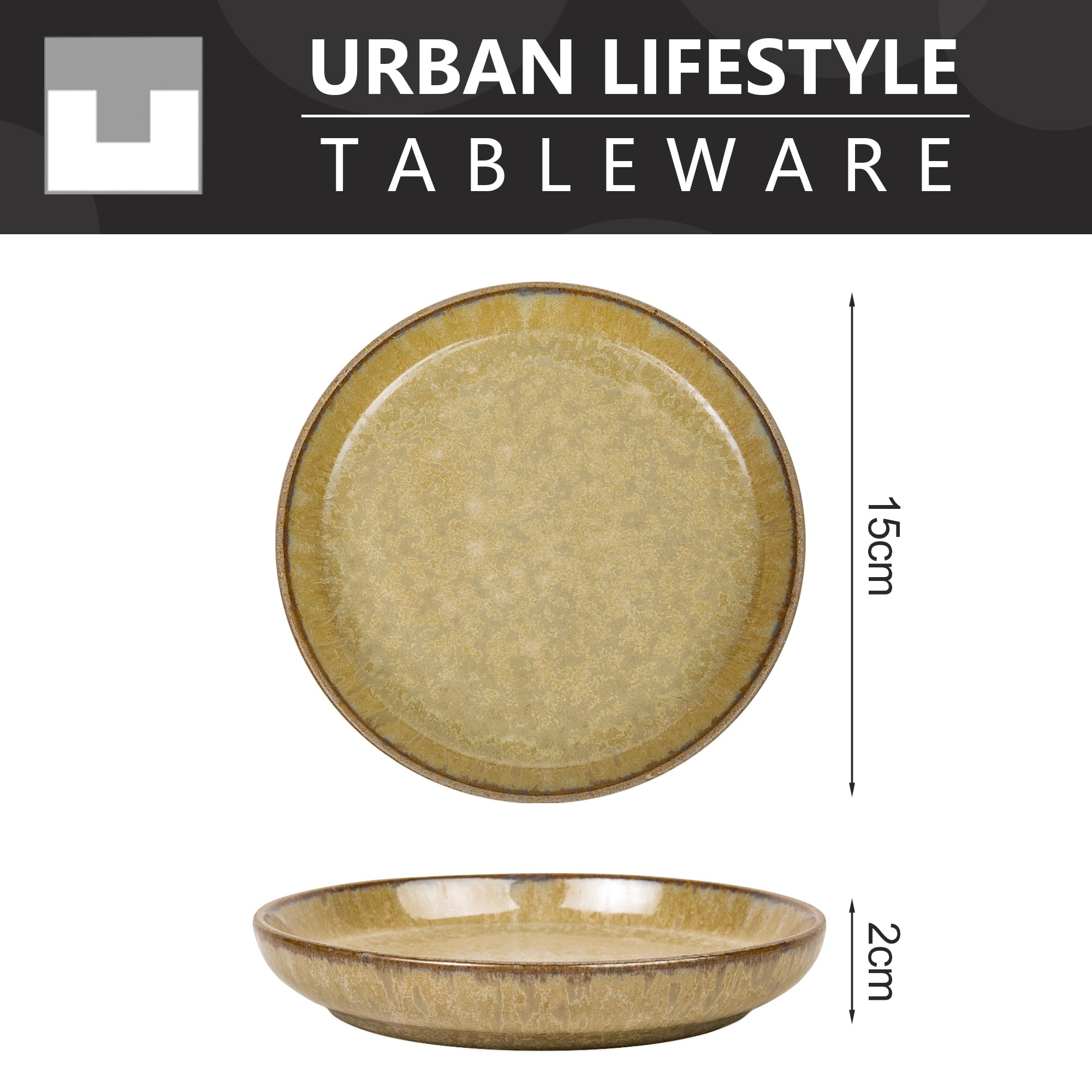 Urban Lifestyle Kuchenteller Set 4 Dessertteller Ø 15 cm, flache Teller aus Steinzeug, Frühstücksteller & Snackteller, 4 Farben, reaktive Glasur, kratzfest Ronda