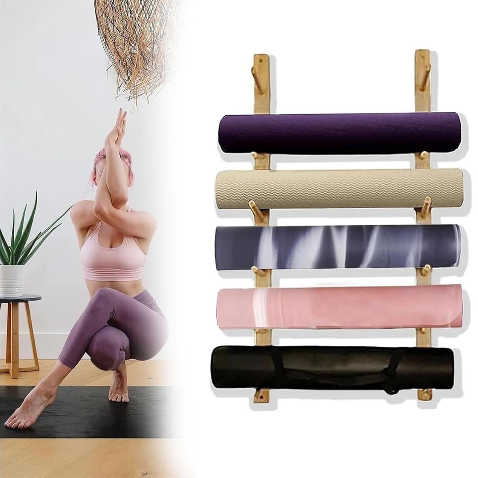 Rangement multicouche pour rouleaux de massage et tapis de gym